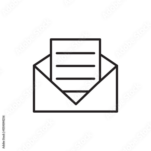 Open envelope icon outline collection or set in black and white