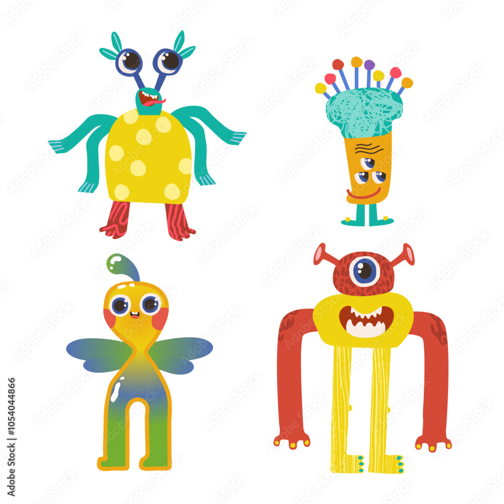 Fototapeta premium A set with colorful funny aliens. Vector illustration