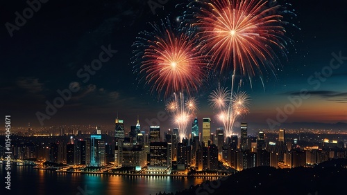 Wallpaper Mural Vibrant Fireworks Over City Skyline at Night Torontodigital.ca