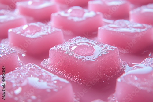 Close-up of dishwasher tablets on a lavender color background.