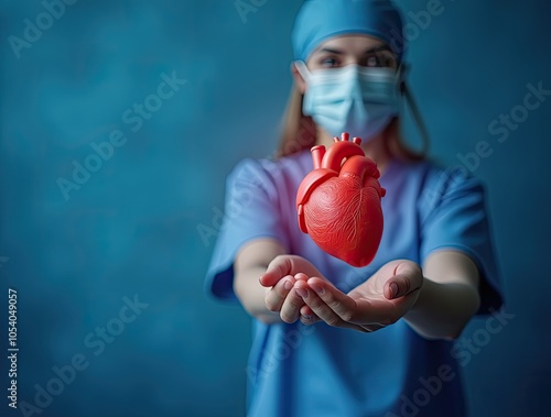 human heart in the hand of a surgeon woman. Heart organ anatomy in medicine photo