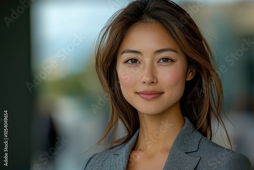 Portrait of a Young Woman with Freckles and Brown Hair photo