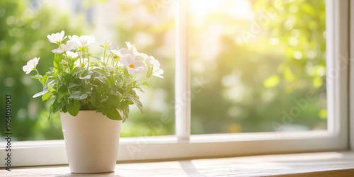 A serene indoor plant basking in sunlight by the window.