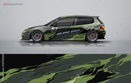 Racing Car branding with racing wrap decal or livery design. Abstract racing graphic army concept simple with background. Editable vector templates