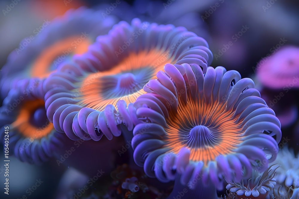 Vibrant Coral Polyps Underwater Close-Up - Marine Life and Ocean Photography Art Vibrant Coral Polyps Underwater Close-Up - Marine Life and Ocean Photography Art