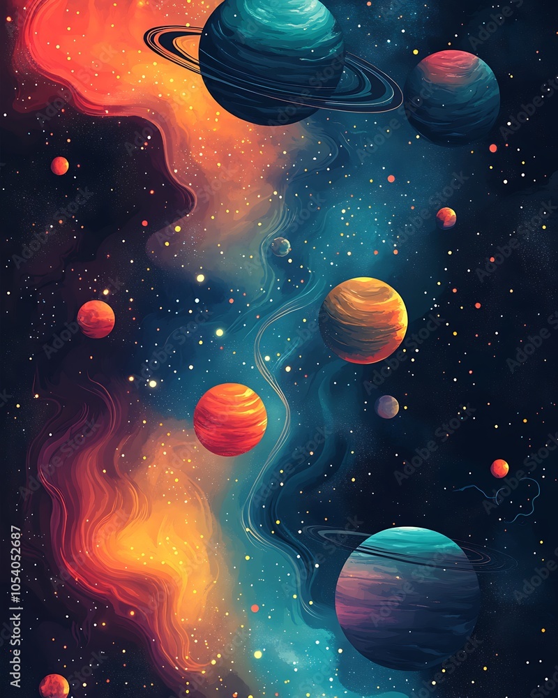 Naklejka premium Exploring the cosmic wonders a journey through space and planets