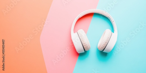 Stylish headphones on a vibrant pink and blue background photo