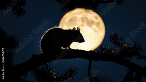 Rat Silhouette Under Full Moon Glow photo