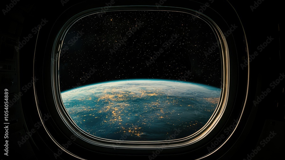Naklejka premium Stunning View of Earth from a Spaceship Window