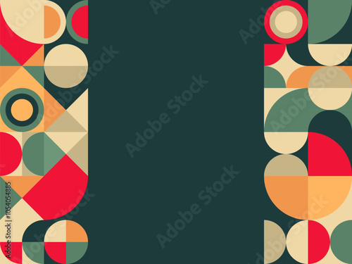 Abstract Geometric Frame Background with Colorful Circular and Triangular Patterns in Retro