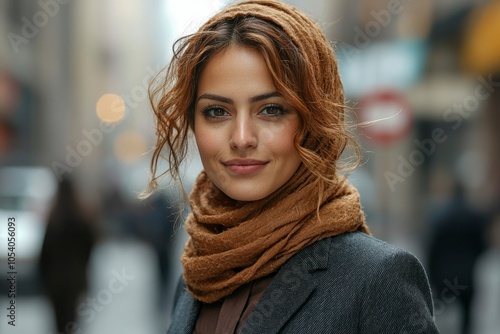 Wallpaper Mural Woman with a Brown Scarf and Jacket Looking Directly at the Camera Torontodigital.ca