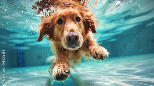 A dog is swimming in a pool