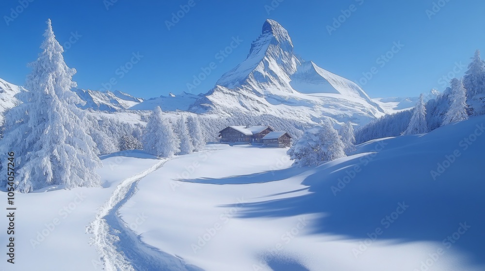 Fototapeta premium Stunning Snow-Capped Mountain Under Clear Blue Sky