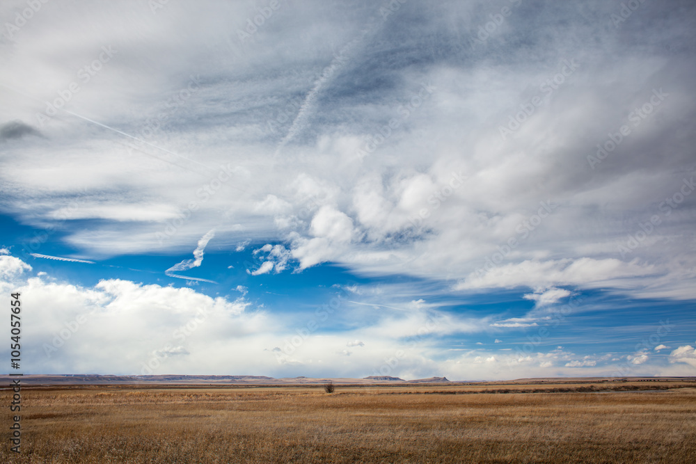Fototapeta premium Vast Open Landscape With Expansive Sky And Rolling Clouds