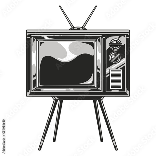 Vintage television design in black and white style