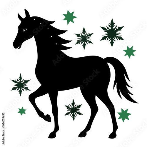 Christmas horse black silhouette vector illustration transparent background