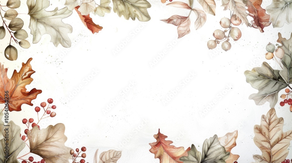 Watercolor painting of autumn leaves with a white background. The leaves are of various sizes and colors, and they are arranged in a circular pattern. The painting evokes a sense of warmth Watercolor painting of autumn leaves with a white background. The leaves are of various sizes and colors, and they are arranged in a circular pattern. The painting evokes a sense of warmth