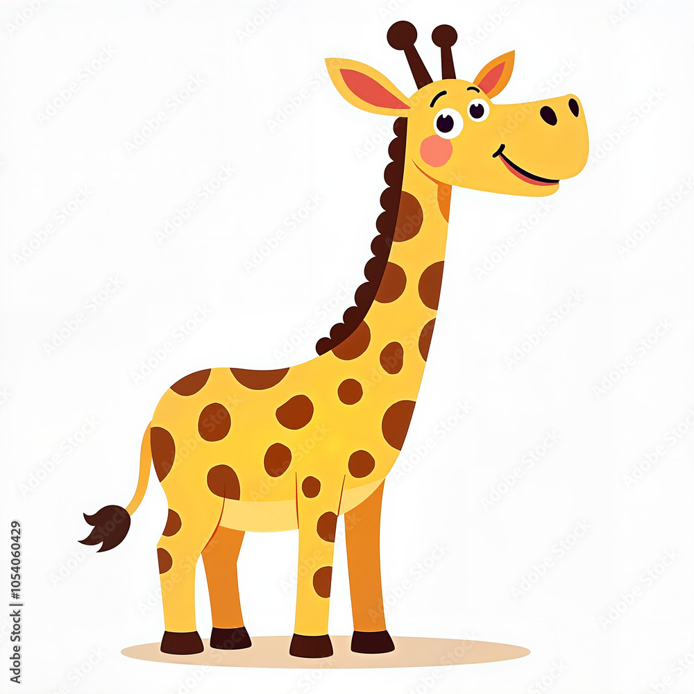 Fototapeta premium Cute Cartoon Giraffe Smiling Cheerfully Against White Background