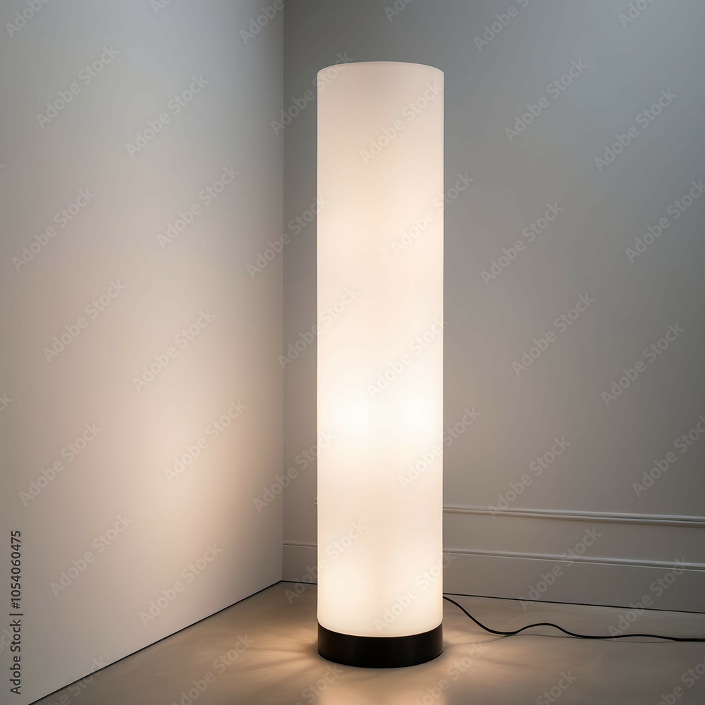 Minimalist Cylindrical Floor Lamp – A tall, cylindrical floor lamp with ...
