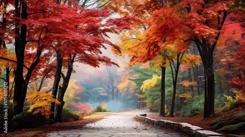 Autumn Pathway Through Vibrant Foliage