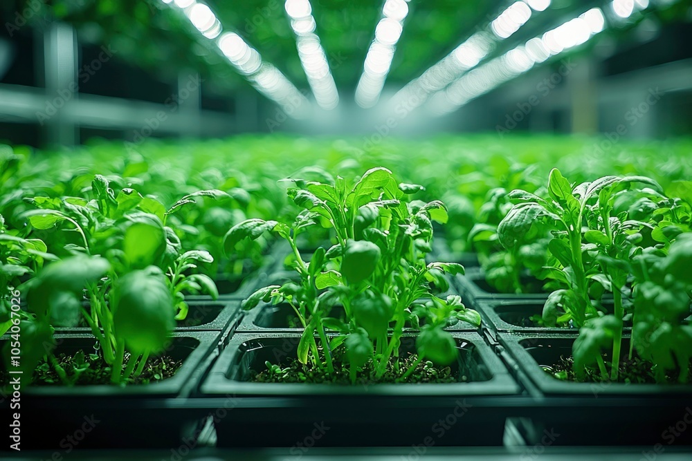 Close-up of Green Seedlings Growing Under Artificial Light Close-up of Green Seedlings Growing Under Artificial Light