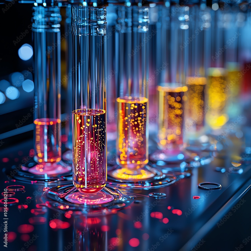 Colorful test tubes filled with vibrant liquids, showcasing scientific ...