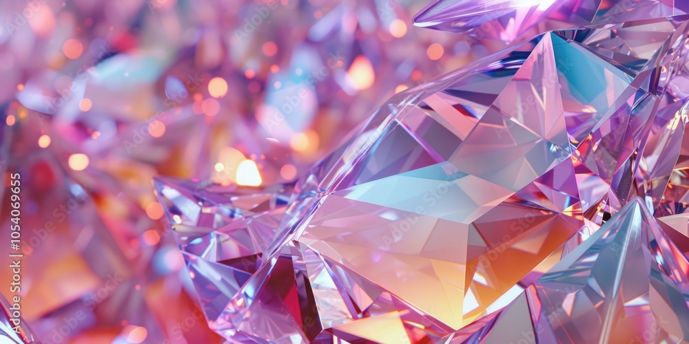 Close up of a purple diamond with a blue background. The diamond is cut into many pieces and is surrounded by a blurry background. The image has a dreamy, ethereal quality to it Close up of a purple diamond with a blue background. The diamond is cut into many pieces and is surrounded by a blurry background. The image has a dreamy, ethereal quality to it