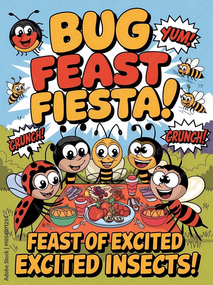 Fototapeta premium Fun Comic Style Bug Feast Fiesta Illustration