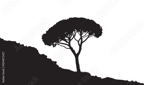 Tilted mountain tree vector art design Silhouette vector illustration