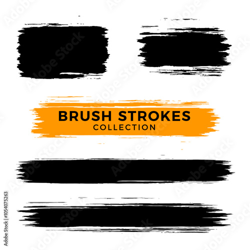 Set of grunge paint brush strokes, grungy lines, frames, artistic design elements
