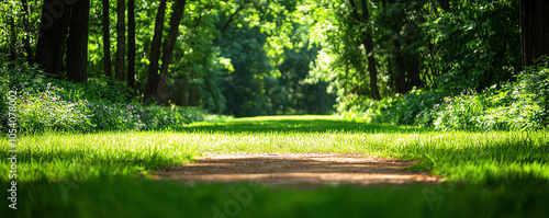 Urban park with a balanced mix of trees, flowers, and pathways, blending human presence with ecosystem stability photo