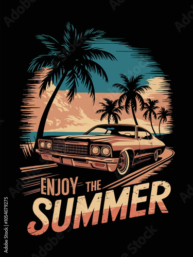 ENJOY THE SUMMER T-Shirt Poster Design in Vector Retro Vintage Style