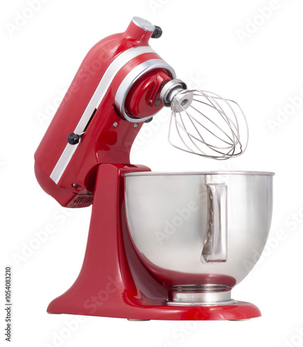 Quadro em tela Classic glossy red kitchen mixer for home cooking, appliance from a front view, isolated against a white background