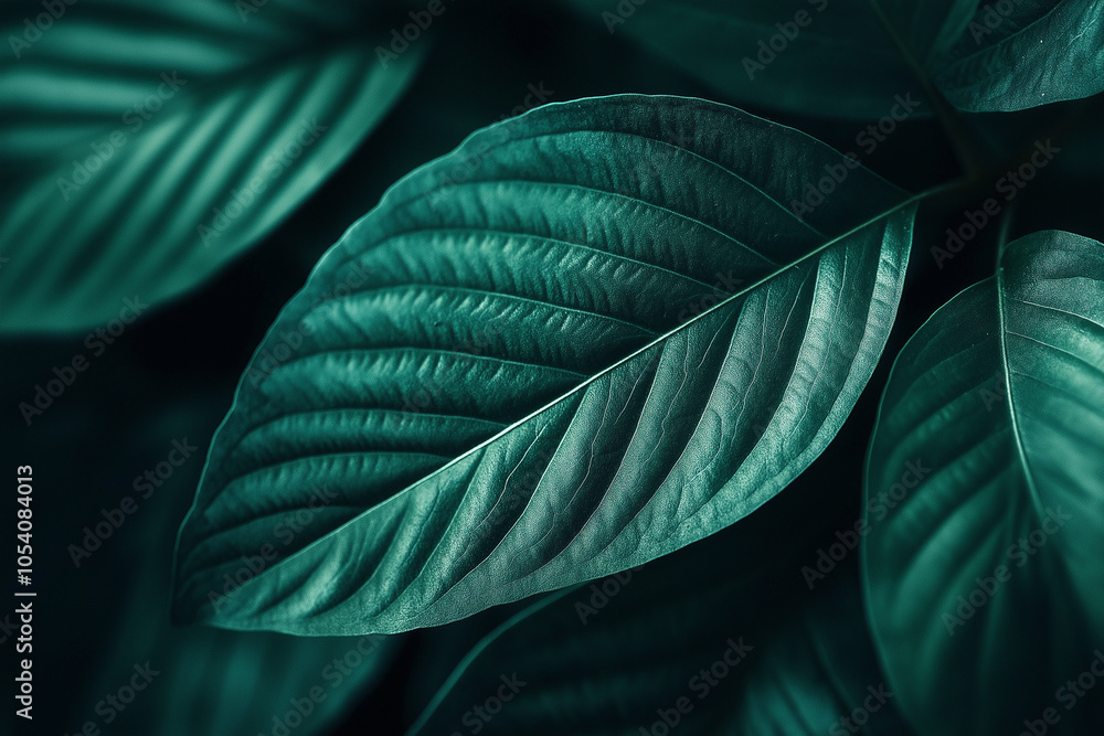 Obraz premium Texture of a green leaf close up 