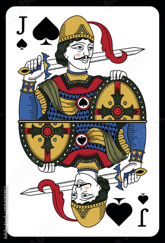 Classic playing card jack spades. Vector illustrations