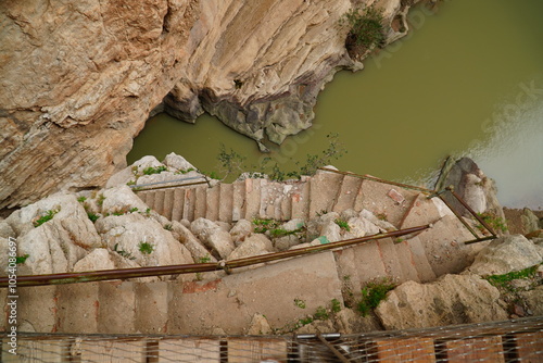 Vertical rock faces on the Kings Walkway or El Caminito del Rey in the province of Malaga, Andalusia, southern Spain. photo