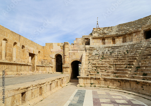 Amphitheater in Jerash (Gerasa of Antiquity), capital and largest city of Jerash Governorate, Jordan. photo