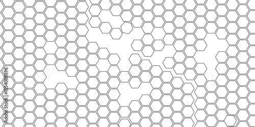 Vector geometric seamless texture symbol. Hexagon, bees hive cells pattern. Bee honey shapes. Abstract pattern with hexagonal white and gray technology line paper background.   Stylish grid texture. 