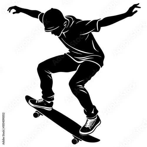 Skateboarder Trick Silhouette on White Background photo