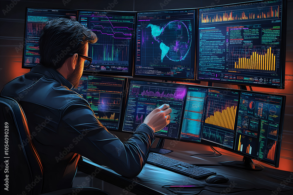 Cybersecurity officers are monitoring multiple screens simultaneously ...