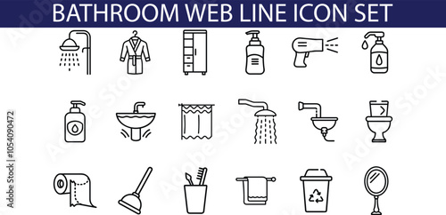 Bathroom Web Line Icon Set Design Elements