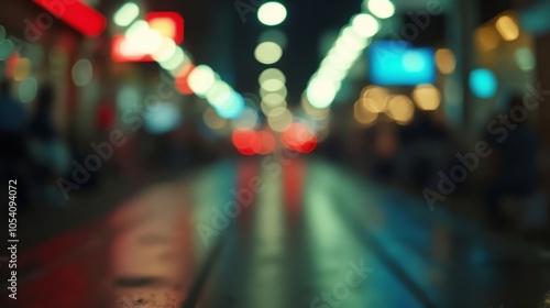 Wallpaper Mural Nighttime City Street with Blurred Lights and Walking Figures in Tilt-Shift Tonalism Torontodigital.ca