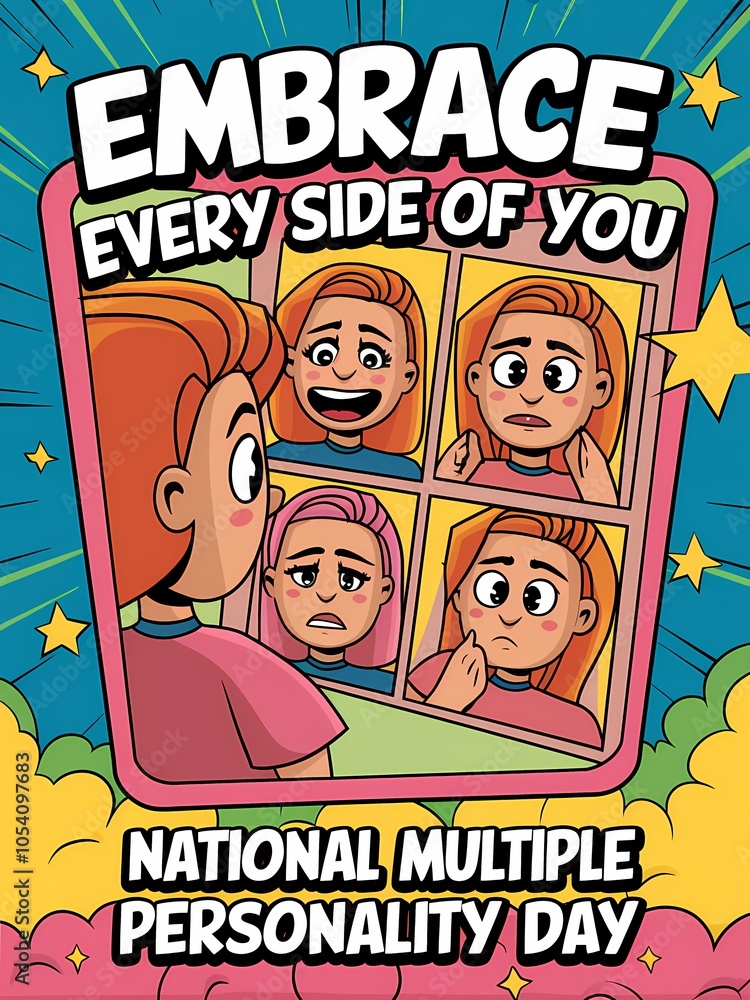 Obraz premium Embrace Every Side Comic Illustration for National Multiple Personality Day