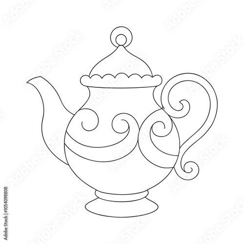 Ornate Teapot Line Art Vector Illustration.