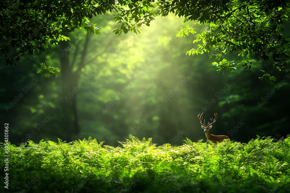 Fototapeta premium Layered forest scene with interconnected animals and plants, representing sustainable interactions