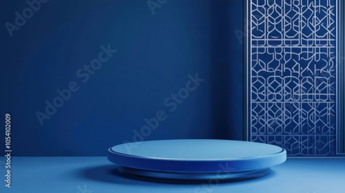 Luxury Chinese-themed blue background with podium stage, suitable for Chinese New Year celebrations and events. photo