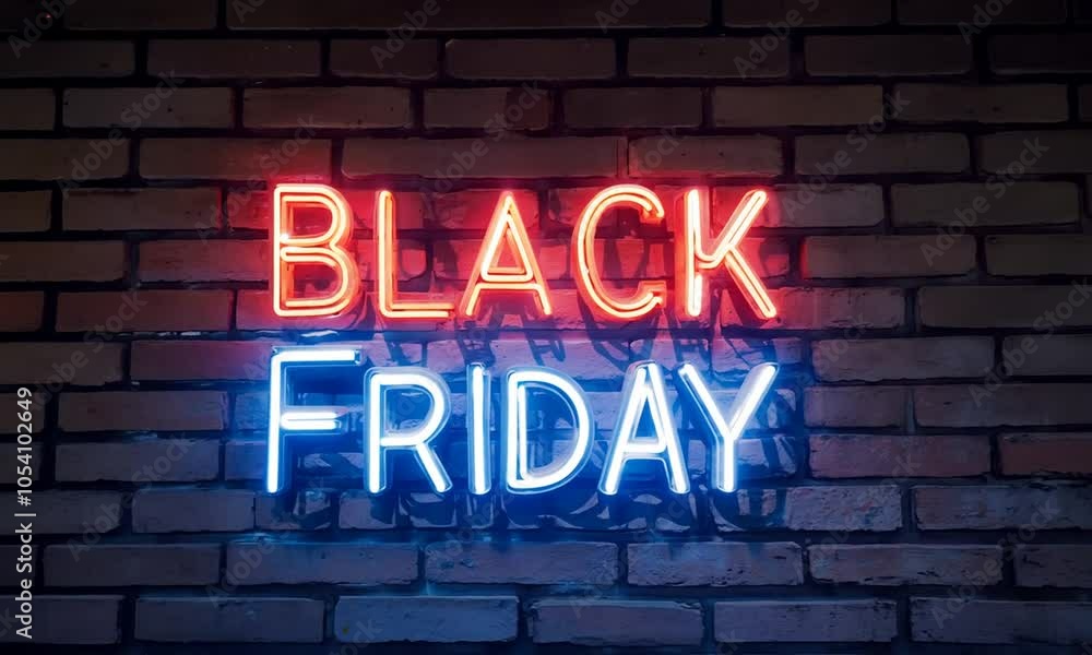 A neon sign that says Black Friday on it. The sign is lit up in red and blue A neon sign that says Black Friday on it. The sign is lit up in red and blue