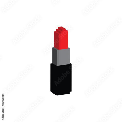 isometric pixel lipstick icon. Vector pixel art lipstick 8 bit logo for game