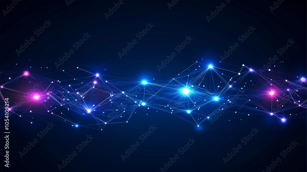 Fototapeta premium Futuristic Neon Network with Glowing Connected Dots on Dark Background