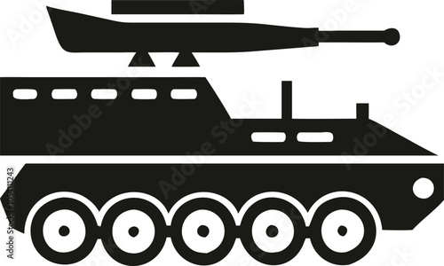 military vehicles and firearms vector icon silhouette vector illustration in black and white.